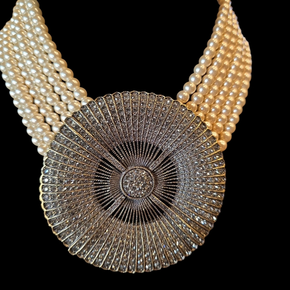 Heidi Daus Pearl and Bronze Belgian Disc Radiance Necklace